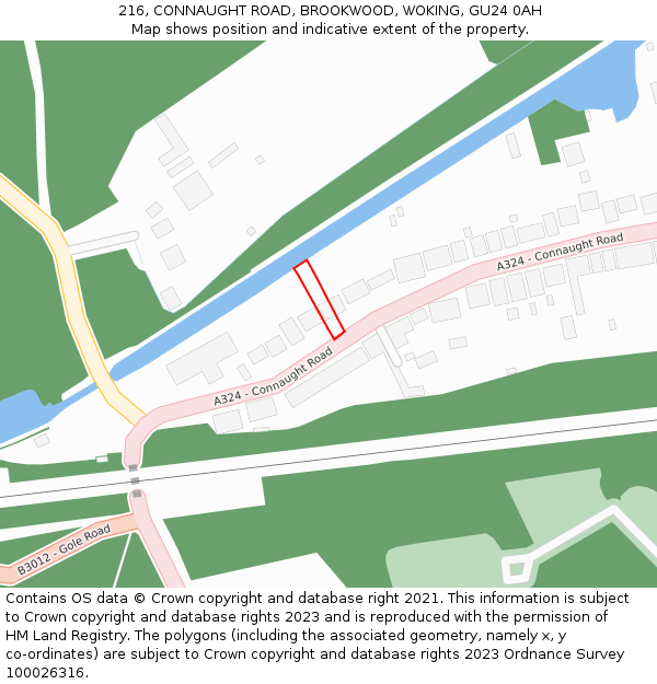 216, CONNAUGHT ROAD, BROOKWOOD, WOKING, GU24 0AH: Location map and indicative extent of plot