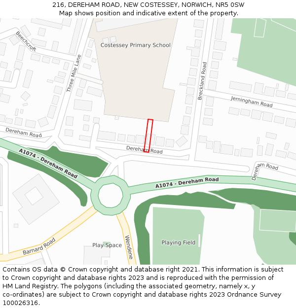 216, DEREHAM ROAD, NEW COSTESSEY, NORWICH, NR5 0SW: Location map and indicative extent of plot