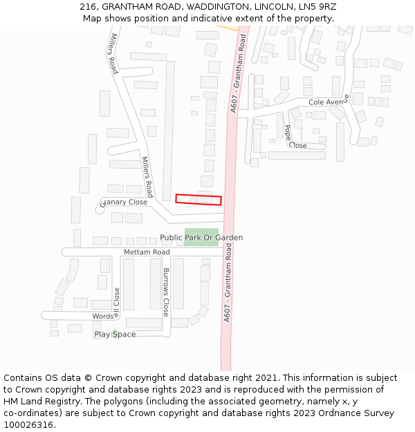 216, GRANTHAM ROAD, WADDINGTON, LINCOLN, LN5 9RZ: Location map and indicative extent of plot