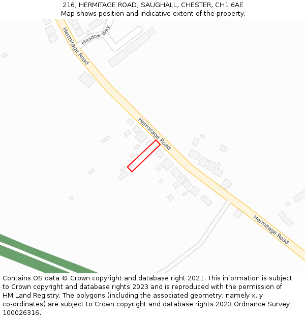 216, HERMITAGE ROAD, SAUGHALL, CHESTER, CH1 6AE: Location map and indicative extent of plot