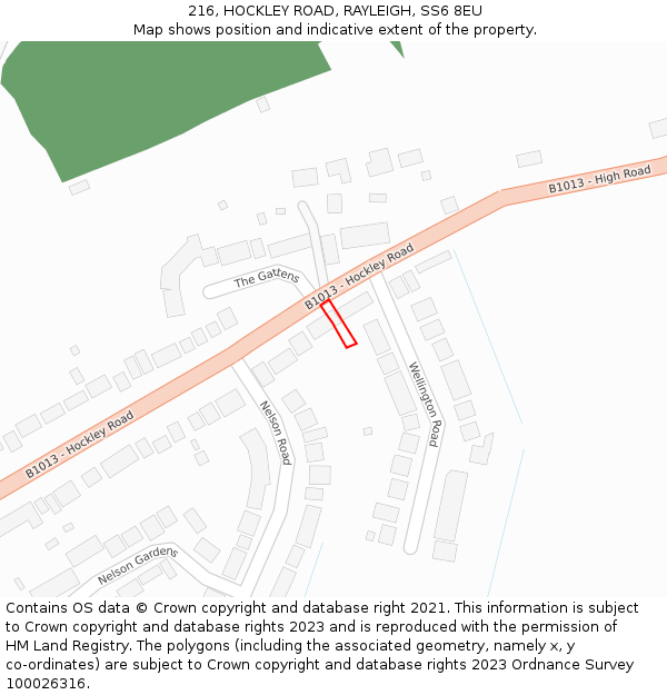 216, HOCKLEY ROAD, RAYLEIGH, SS6 8EU: Location map and indicative extent of plot