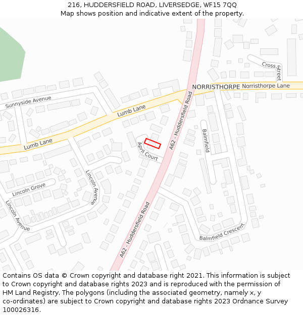216, HUDDERSFIELD ROAD, LIVERSEDGE, WF15 7QQ: Location map and indicative extent of plot