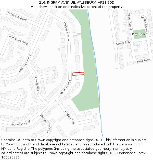 216, INGRAM AVENUE, AYLESBURY, HP21 9DD: Location map and indicative extent of plot