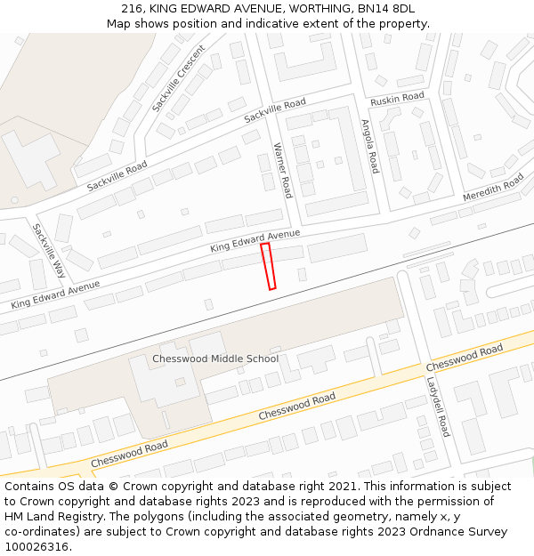 216, KING EDWARD AVENUE, WORTHING, BN14 8DL: Location map and indicative extent of plot