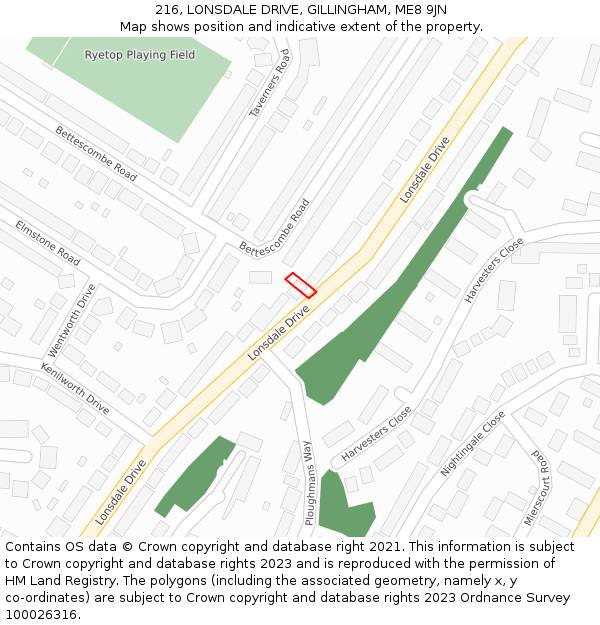 216, LONSDALE DRIVE, GILLINGHAM, ME8 9JN: Location map and indicative extent of plot