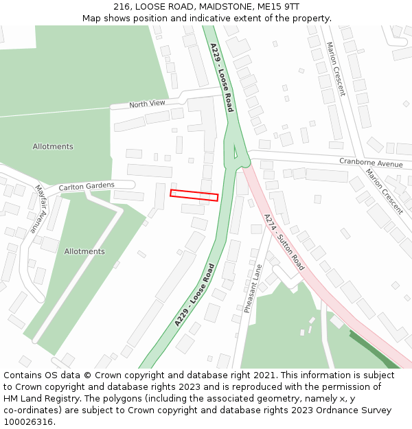 216, LOOSE ROAD, MAIDSTONE, ME15 9TT: Location map and indicative extent of plot