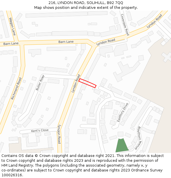 216, LYNDON ROAD, SOLIHULL, B92 7QQ: Location map and indicative extent of plot
