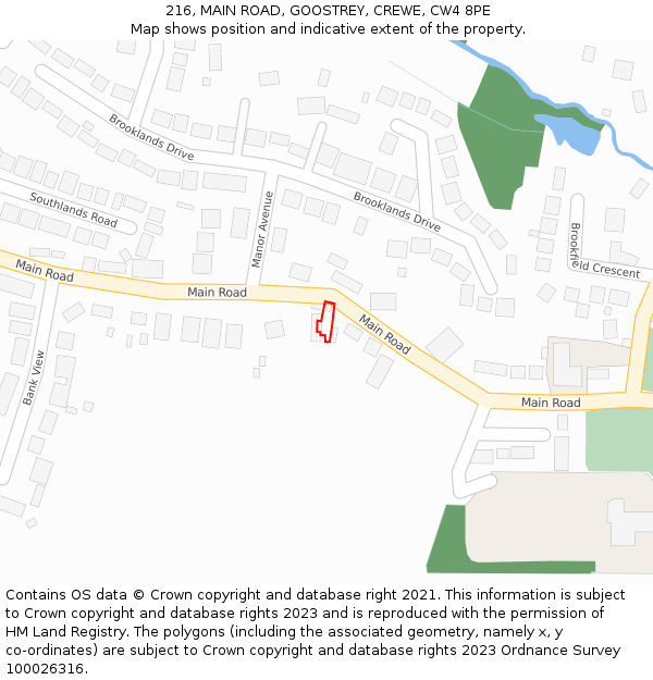 216, MAIN ROAD, GOOSTREY, CREWE, CW4 8PE: Location map and indicative extent of plot