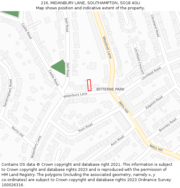 216, MIDANBURY LANE, SOUTHAMPTON, SO18 4GU: Location map and indicative extent of plot