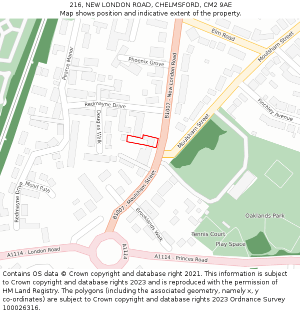 216, NEW LONDON ROAD, CHELMSFORD, CM2 9AE: Location map and indicative extent of plot