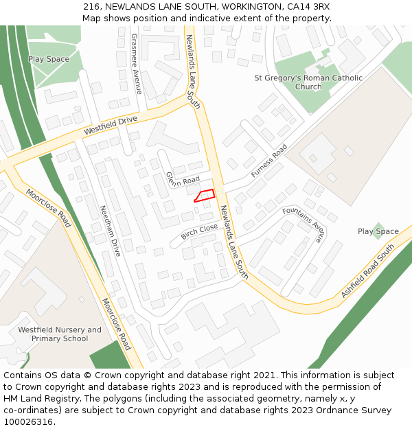 216, NEWLANDS LANE SOUTH, WORKINGTON, CA14 3RX: Location map and indicative extent of plot