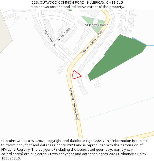 216, OUTWOOD COMMON ROAD, BILLERICAY, CM11 2LG: Location map and indicative extent of plot