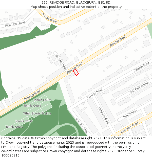 216, REVIDGE ROAD, BLACKBURN, BB1 8DJ: Location map and indicative extent of plot