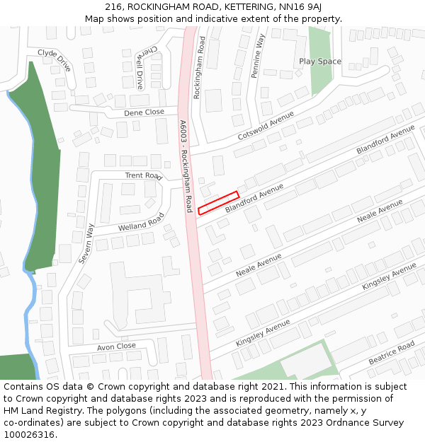 216, ROCKINGHAM ROAD, KETTERING, NN16 9AJ: Location map and indicative extent of plot