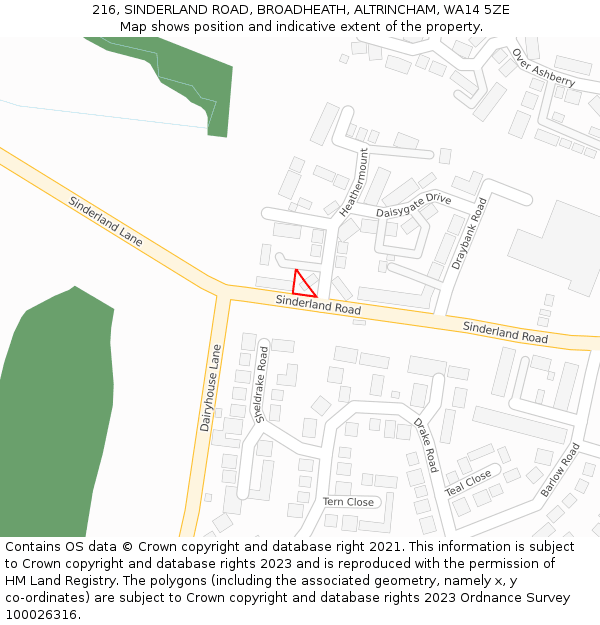 216, SINDERLAND ROAD, BROADHEATH, ALTRINCHAM, WA14 5ZE: Location map and indicative extent of plot