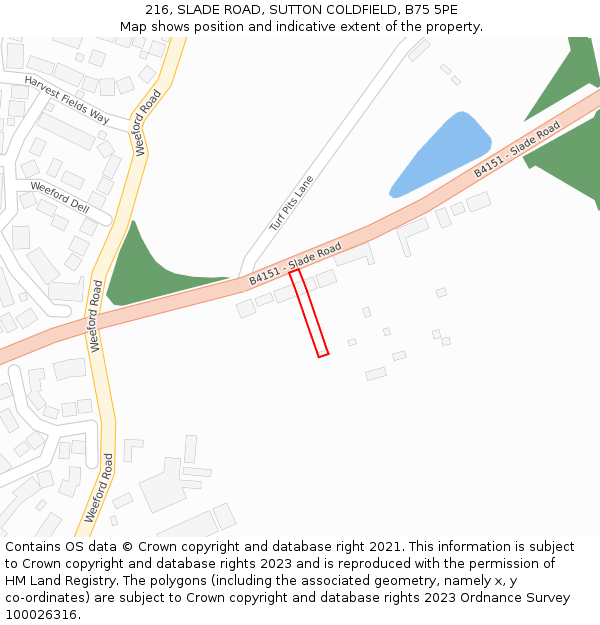 216, SLADE ROAD, SUTTON COLDFIELD, B75 5PE: Location map and indicative extent of plot