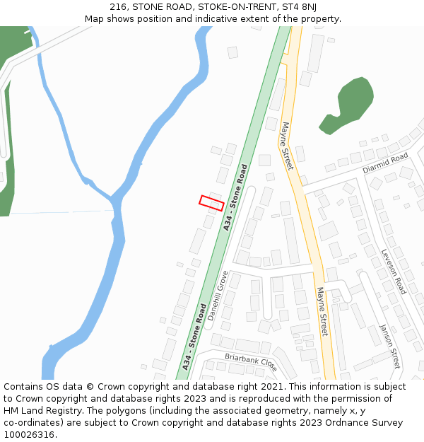 216, STONE ROAD, STOKE-ON-TRENT, ST4 8NJ: Location map and indicative extent of plot