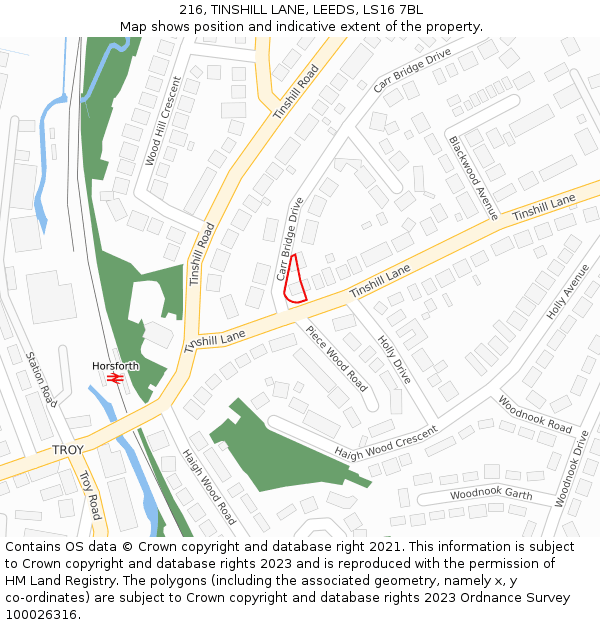 216, TINSHILL LANE, LEEDS, LS16 7BL: Location map and indicative extent of plot