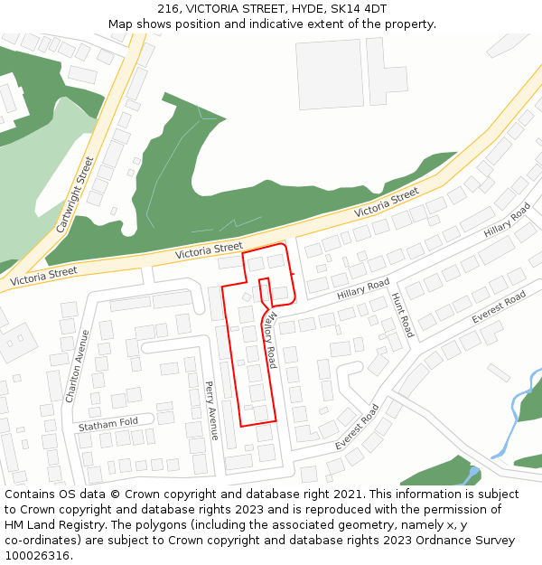 216, VICTORIA STREET, HYDE, SK14 4DT: Location map and indicative extent of plot