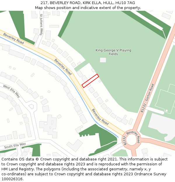 217, BEVERLEY ROAD, KIRK ELLA, HULL, HU10 7AG: Location map and indicative extent of plot