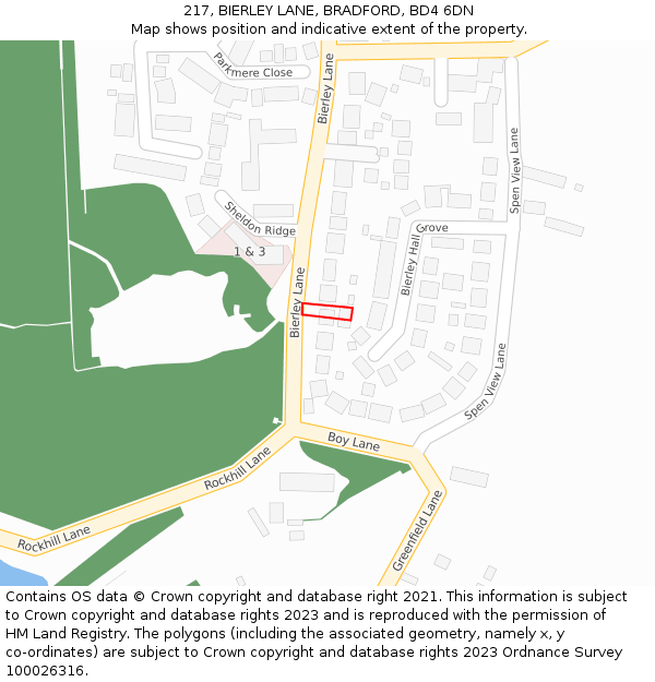 217, BIERLEY LANE, BRADFORD, BD4 6DN: Location map and indicative extent of plot