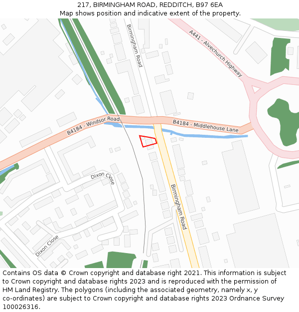 217, BIRMINGHAM ROAD, REDDITCH, B97 6EA: Location map and indicative extent of plot