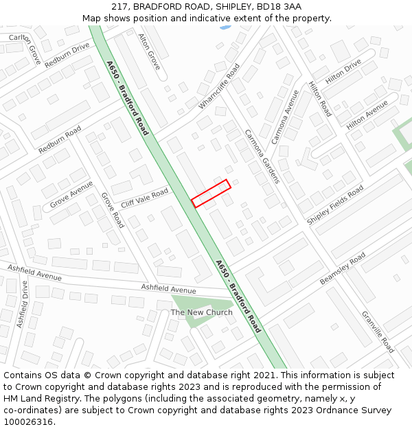 217, BRADFORD ROAD, SHIPLEY, BD18 3AA: Location map and indicative extent of plot