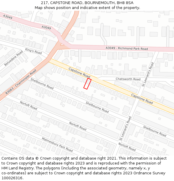 217, CAPSTONE ROAD, BOURNEMOUTH, BH8 8SA: Location map and indicative extent of plot