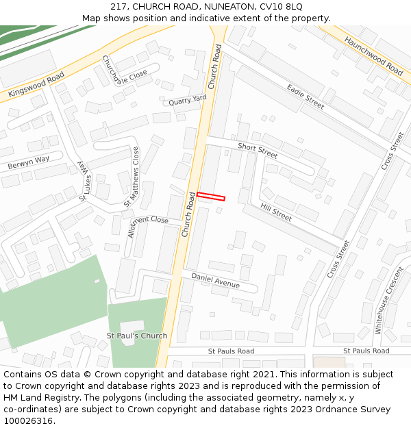 217, CHURCH ROAD, NUNEATON, CV10 8LQ: Location map and indicative extent of plot