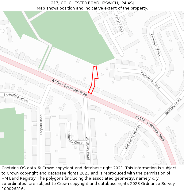 217, COLCHESTER ROAD, IPSWICH, IP4 4SJ: Location map and indicative extent of plot
