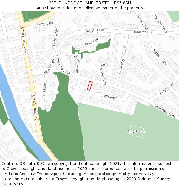 217, DUNDRIDGE LANE, BRISTOL, BS5 8SU: Location map and indicative extent of plot