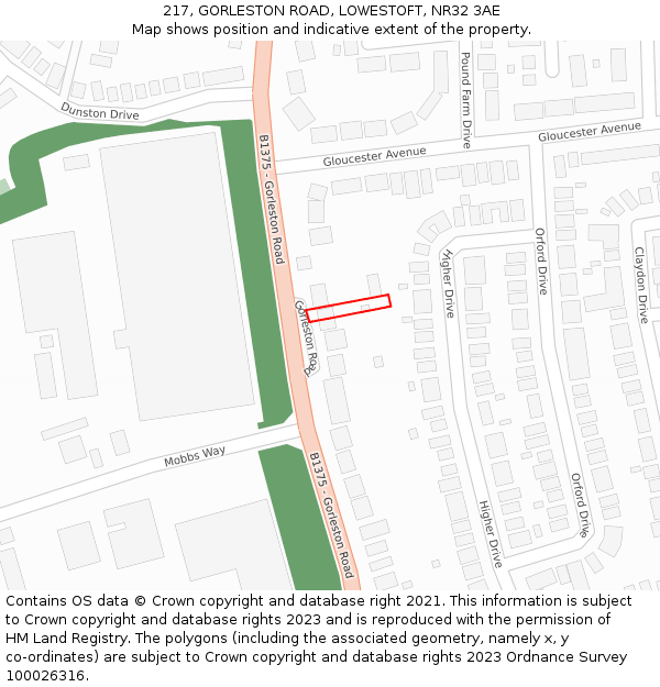 217, GORLESTON ROAD, LOWESTOFT, NR32 3AE: Location map and indicative extent of plot