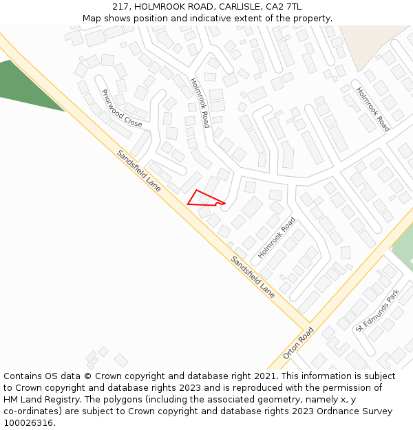 217, HOLMROOK ROAD, CARLISLE, CA2 7TL: Location map and indicative extent of plot