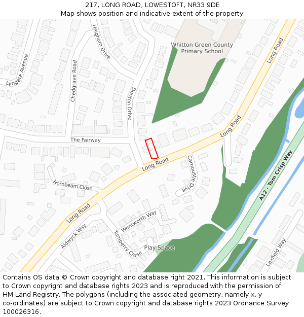 217, LONG ROAD, LOWESTOFT, NR33 9DE: Location map and indicative extent of plot