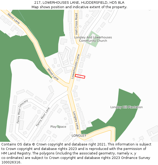 217, LOWERHOUSES LANE, HUDDERSFIELD, HD5 8LA: Location map and indicative extent of plot