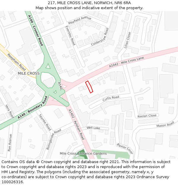 217, MILE CROSS LANE, NORWICH, NR6 6RA: Location map and indicative extent of plot