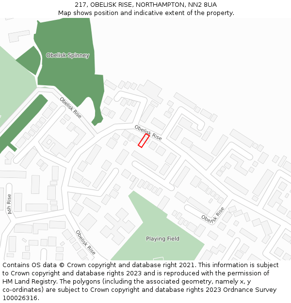 217, OBELISK RISE, NORTHAMPTON, NN2 8UA: Location map and indicative extent of plot