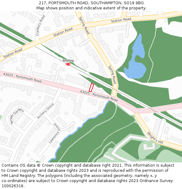 217, PORTSMOUTH ROAD, SOUTHAMPTON, SO19 9BG: Location map and indicative extent of plot