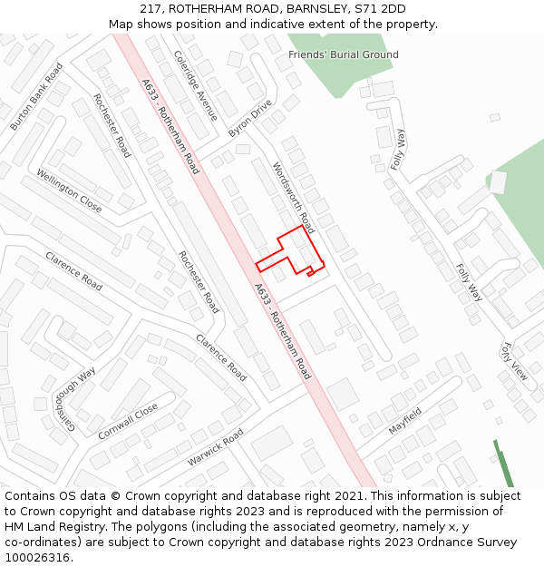 217, ROTHERHAM ROAD, BARNSLEY, S71 2DD: Location map and indicative extent of plot