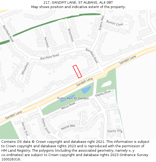 217, SANDPIT LANE, ST ALBANS, AL4 0BT: Location map and indicative extent of plot