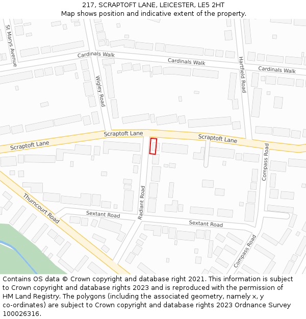 217, SCRAPTOFT LANE, LEICESTER, LE5 2HT: Location map and indicative extent of plot