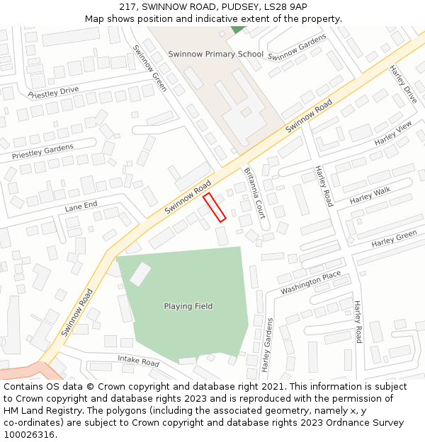 217, SWINNOW ROAD, PUDSEY, LS28 9AP: Location map and indicative extent of plot