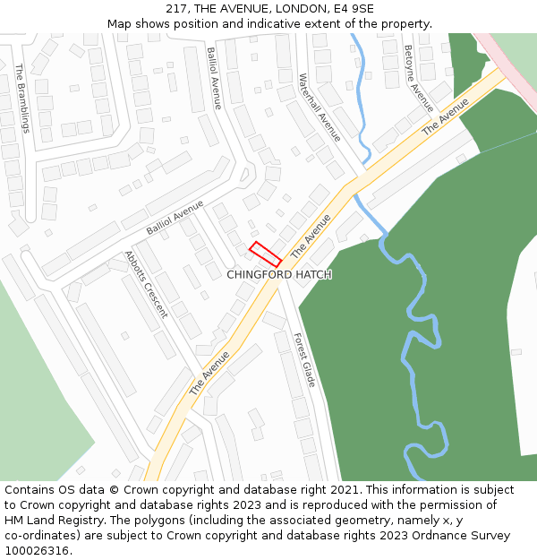 217, THE AVENUE, LONDON, E4 9SE: Location map and indicative extent of plot