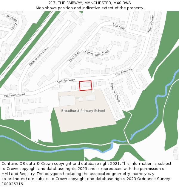 217, THE FAIRWAY, MANCHESTER, M40 3WA: Location map and indicative extent of plot