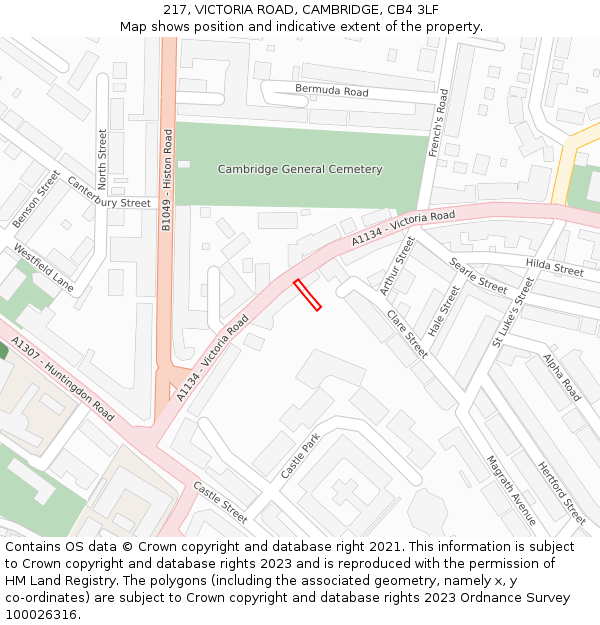 217, VICTORIA ROAD, CAMBRIDGE, CB4 3LF: Location map and indicative extent of plot