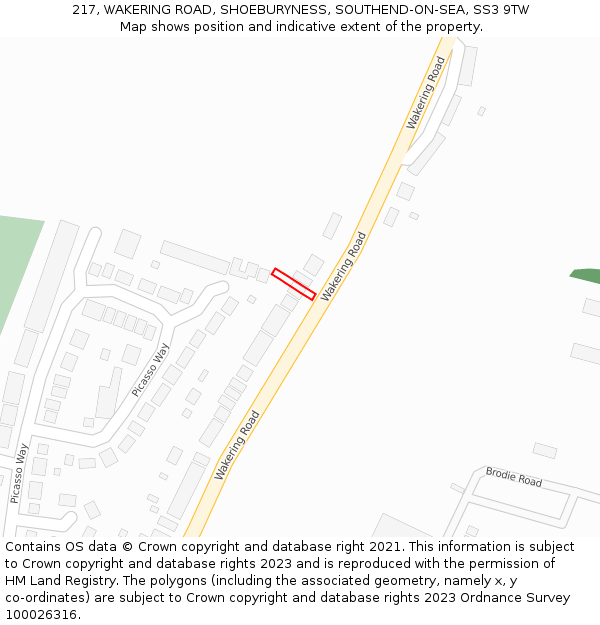 217, WAKERING ROAD, SHOEBURYNESS, SOUTHEND-ON-SEA, SS3 9TW: Location map and indicative extent of plot