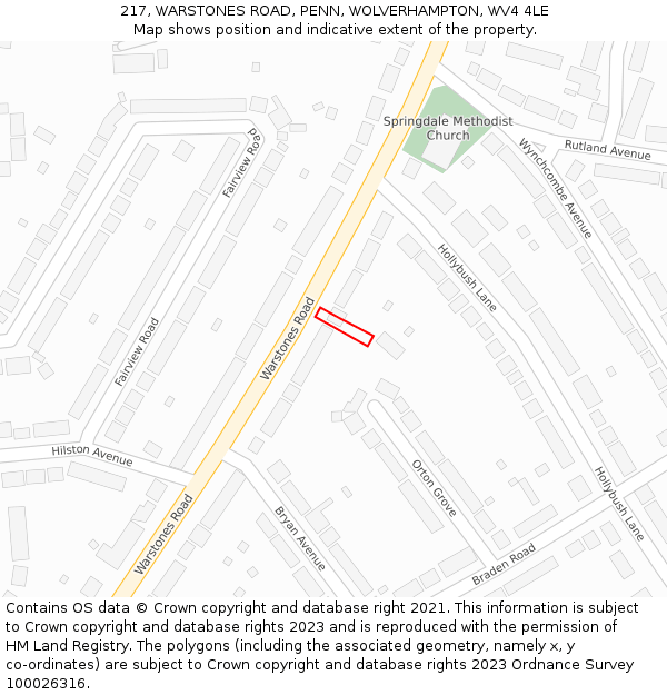 217, WARSTONES ROAD, PENN, WOLVERHAMPTON, WV4 4LE: Location map and indicative extent of plot