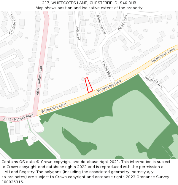 217, WHITECOTES LANE, CHESTERFIELD, S40 3HR: Location map and indicative extent of plot