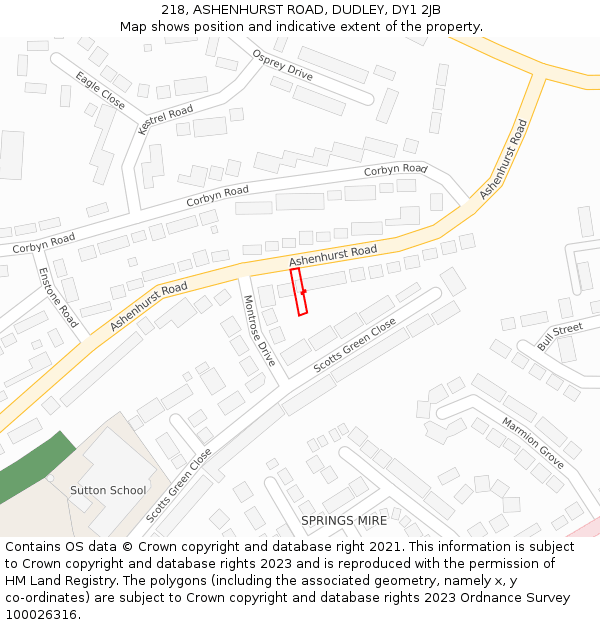 218, ASHENHURST ROAD, DUDLEY, DY1 2JB: Location map and indicative extent of plot