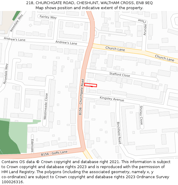 218, CHURCHGATE ROAD, CHESHUNT, WALTHAM CROSS, EN8 9EQ: Location map and indicative extent of plot